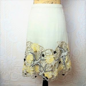 Anthropologie Swallow's Holiday Skirt bird Lithe